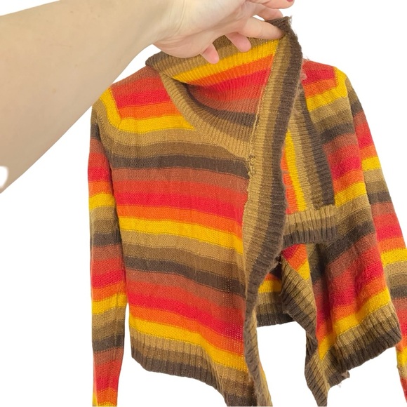 Vintage 90s Crop Cardigan Sweater Womens Size Small Striped Retro Brown Red Tan - Picture 4 of 7